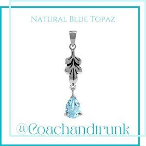 925 Sterling Genuine Blue Topaz Drop Leaf Pendant